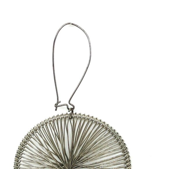 Vintage 1980s Handmade Silver Tone Wire Dangle Earrings 3.5" Round Drop - Picture 6 of 8